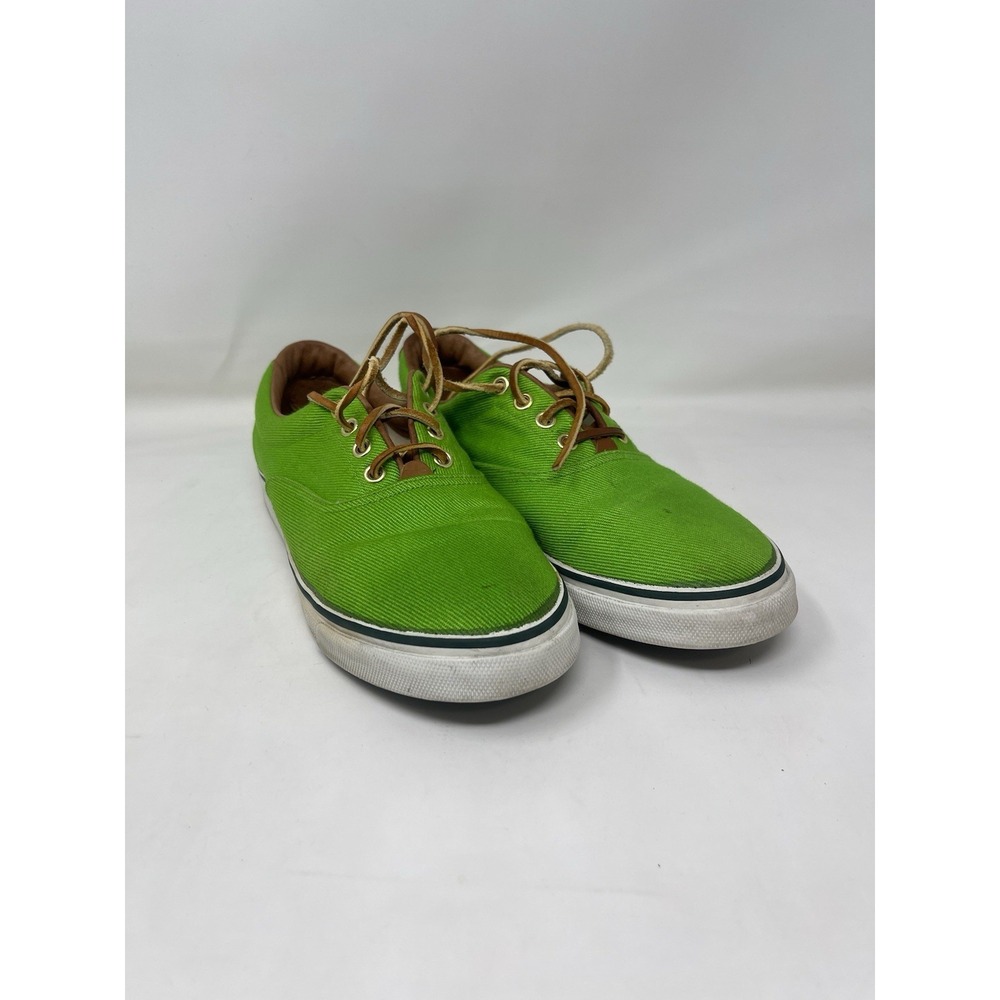 Bass Vintage Women's Size 8 Lime Neon Green Compass Boat Shoes Canvas Leather